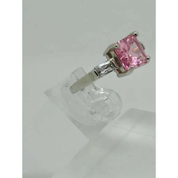 3.5 Ct Vintage 3-Stone White Gold Silver Tone Pink‎ Sim Diamond CZ Ring Size 10 - Picture 6 of 10